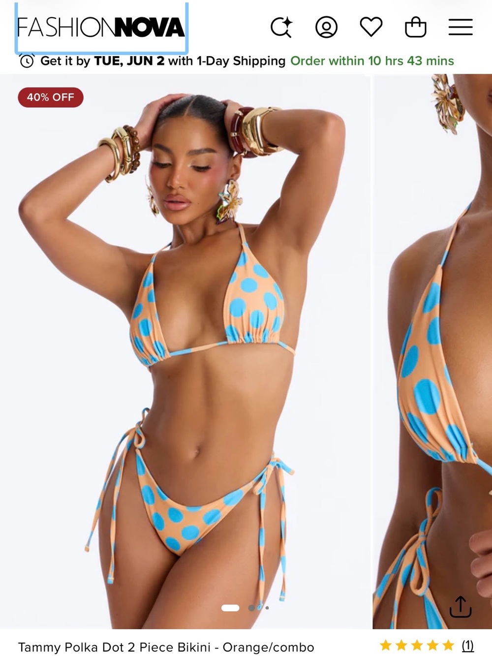 Fashion Nova Orange Bikini with Bright Blue Polka Dots